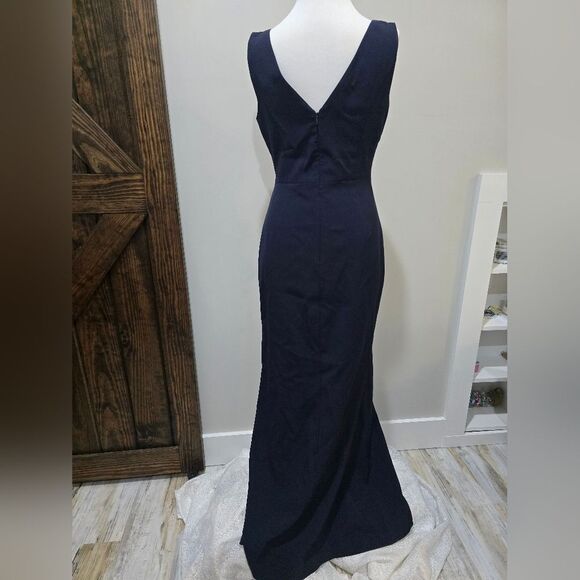 Eliza J Ruffle Front Gown NWT size 10 Navy Blue - Picture 4 of 5